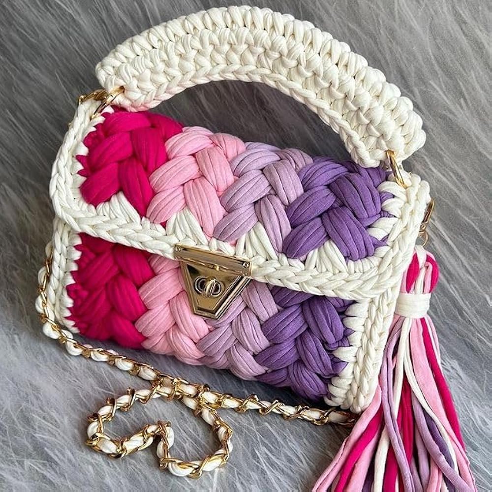 TShirt Yarn Crochet Handmade bag - Multi-Color
