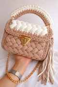TShirt Yarn Crochet Handmade bag - Brown White