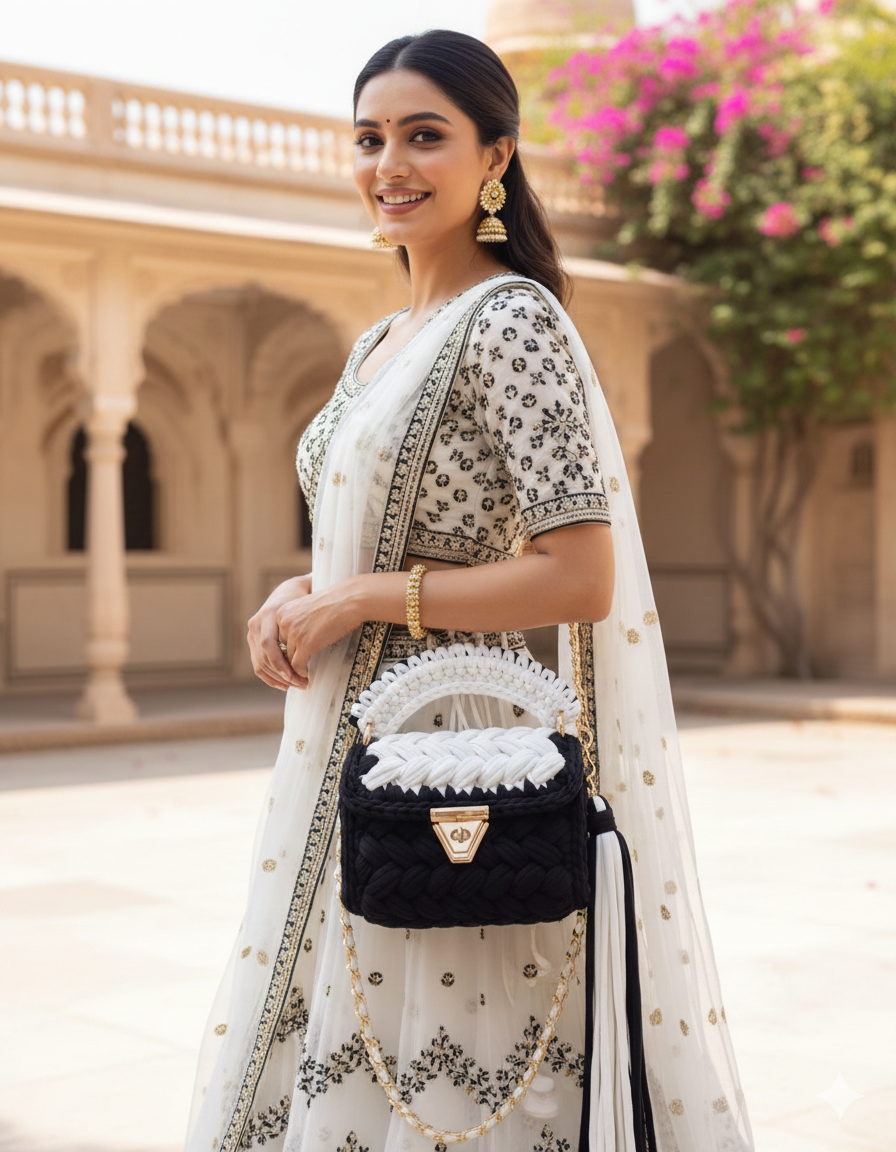 Premium Black-White Crochet Bag