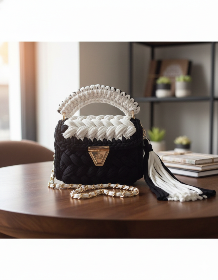 Premium Black-White Crochet Bag
