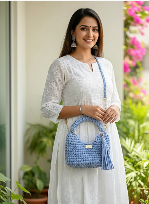 Crochet Hand Bag - Sky Blue Color