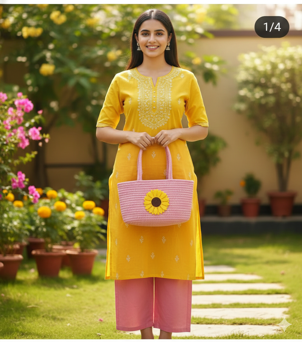 The Sunlit Petal: Handcrafted Floral Bloom Tote