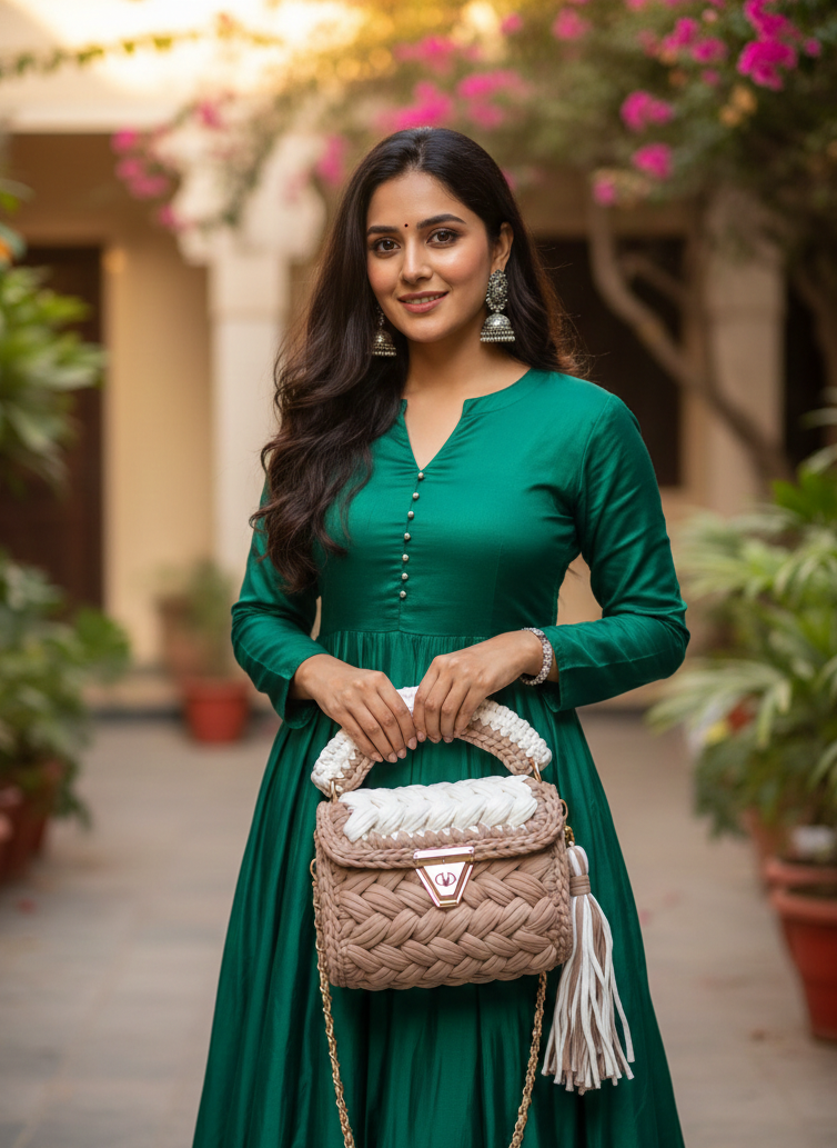 The Mocha Braid: Artisanal Two-Tone Satchel