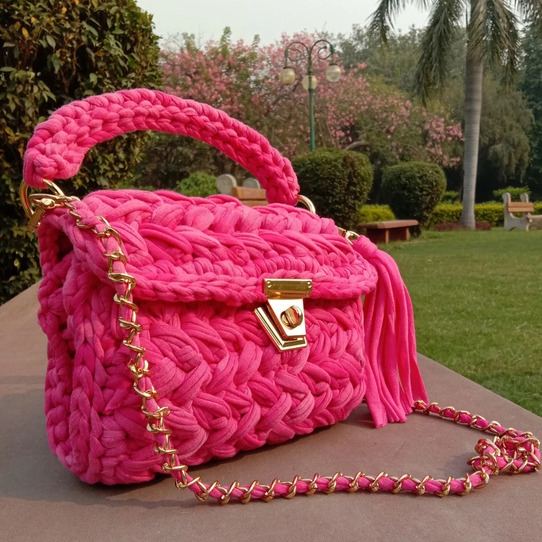 TShirt Yarn Crochet Handmade bag - Pink