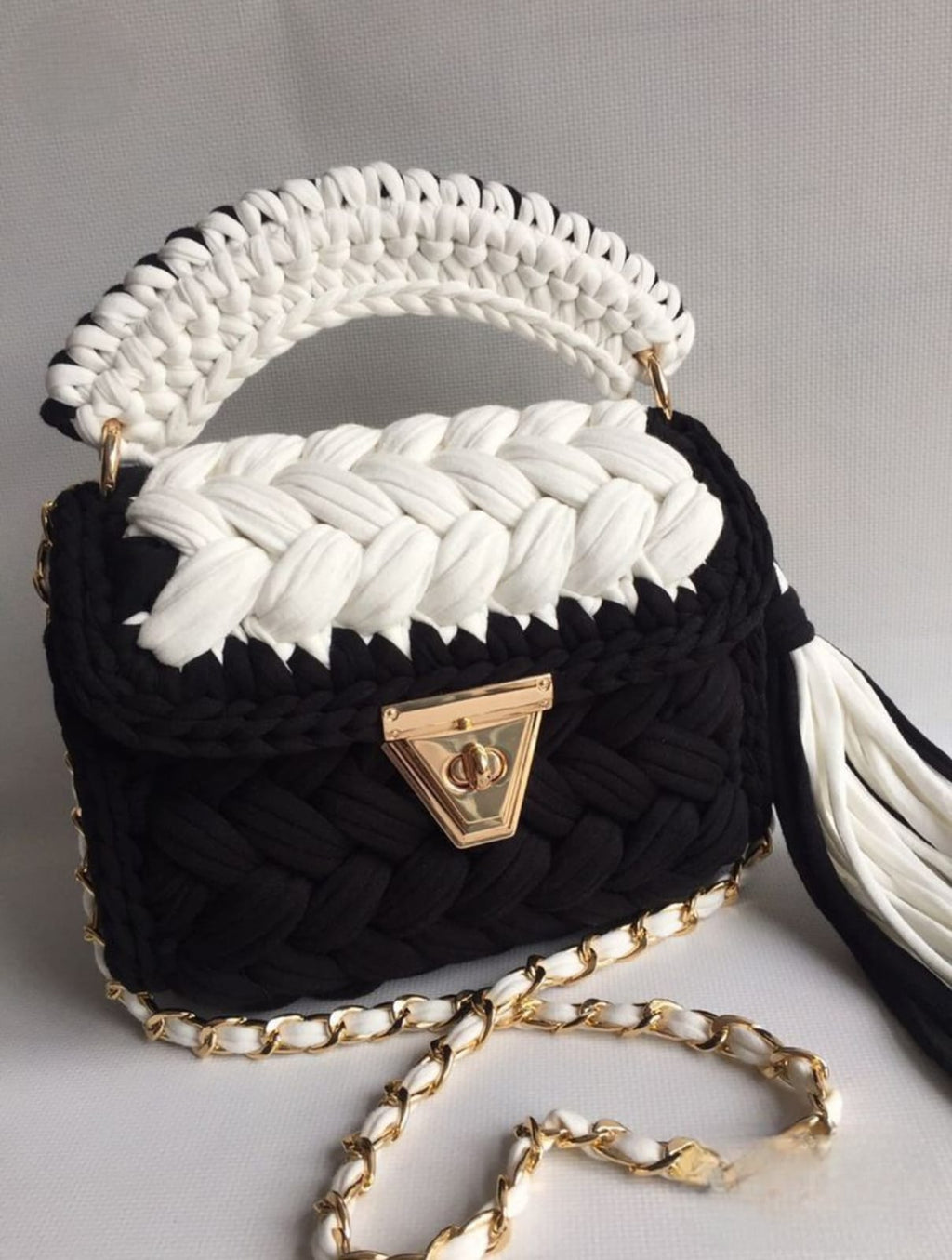 Premium Black-White Crochet Bag