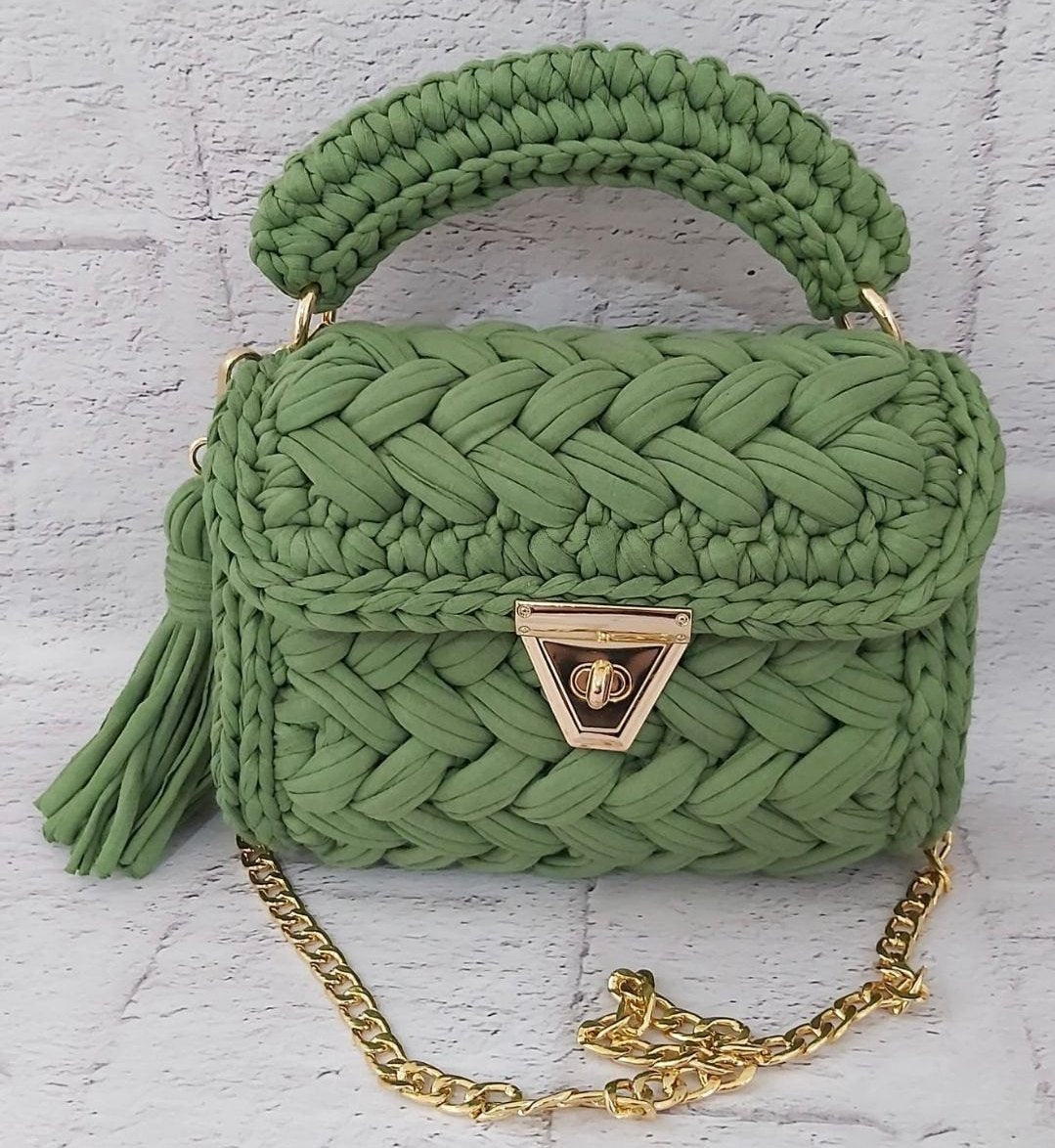 TShirt Yarn Crochet Handmade bag - Green